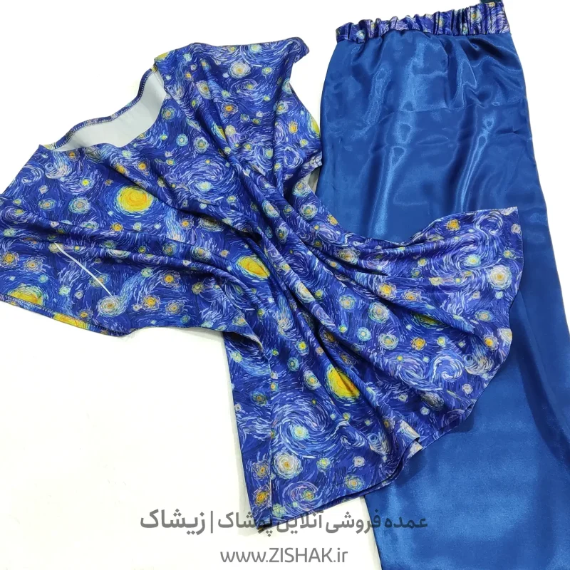 لباس خواب ساتن زنانه طرح شب پرستاره