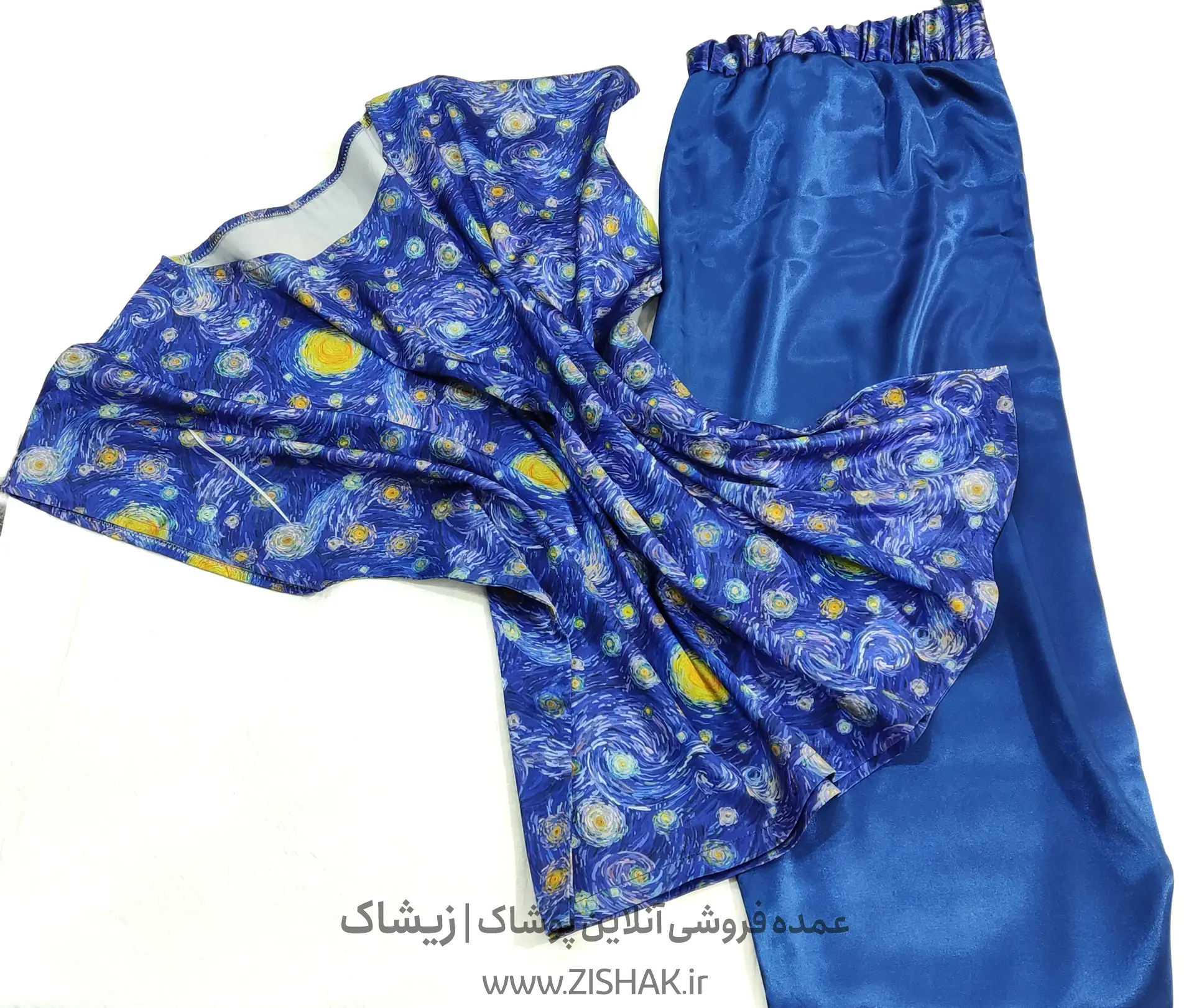 لباس خواب ساتن زنانه طرح شب پرستاره